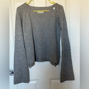 Zadig & Voltaire Grey Cashmere Button-Shoulder Sweater | 100% Cashmere
